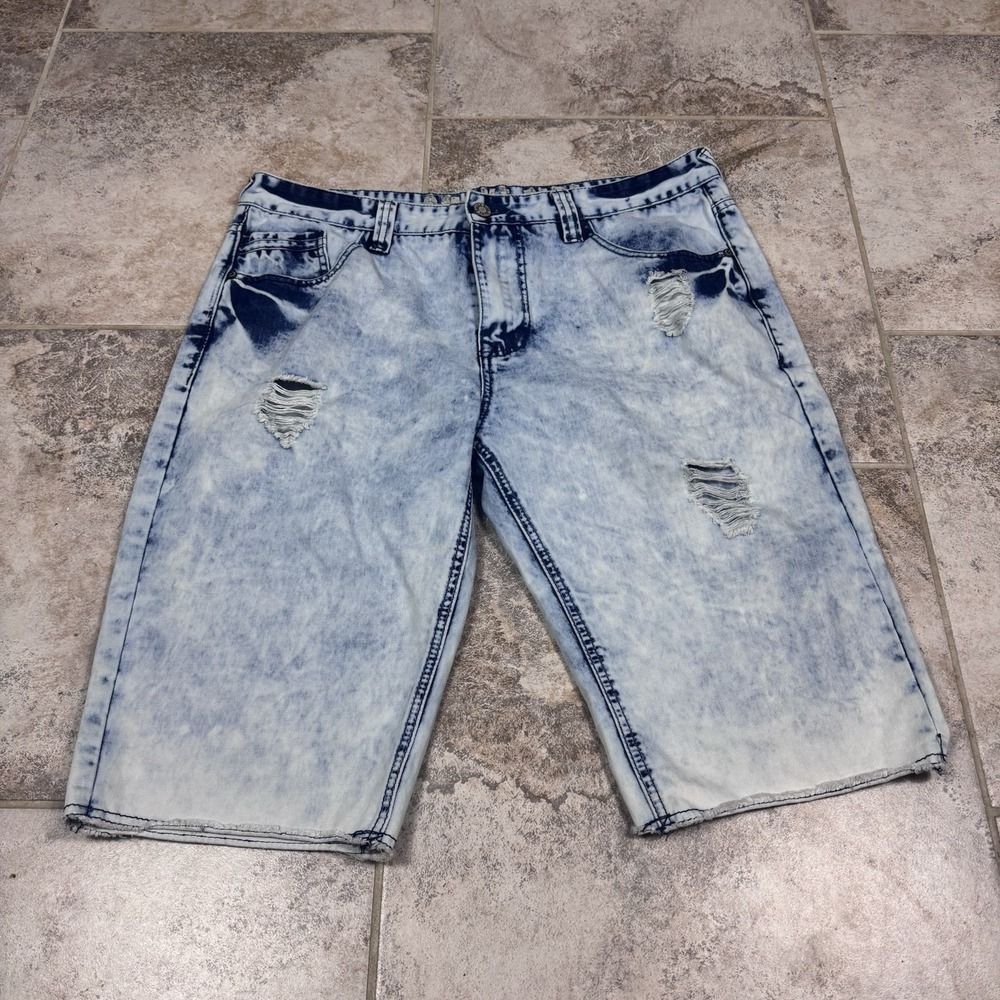 Smoke Rise Jean Shorts Men's Size 40 Slim Fit Acid Wash Stained Distressed